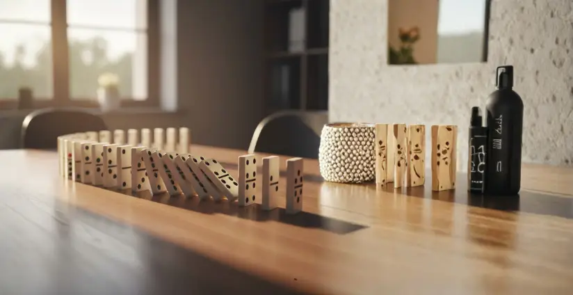 Domino steentjes vallen om verliessignalen stapelen zich op 